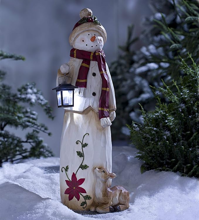 Plow & Hearth Woodland Snowman with Solar Lantern