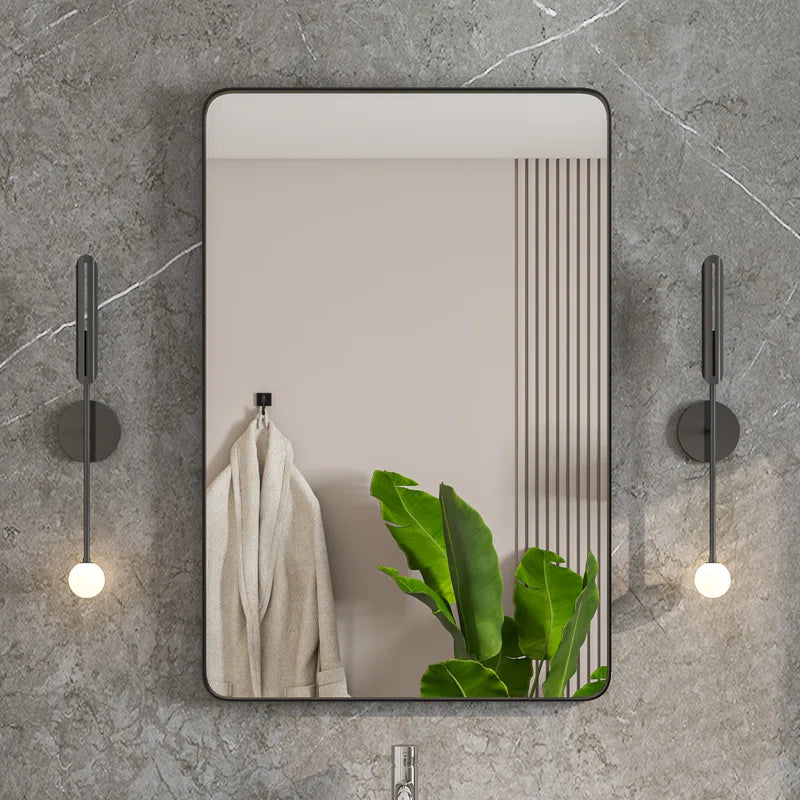 Ebern Designs Ragio Rectangular Black Metal Framed Mirror 27x35