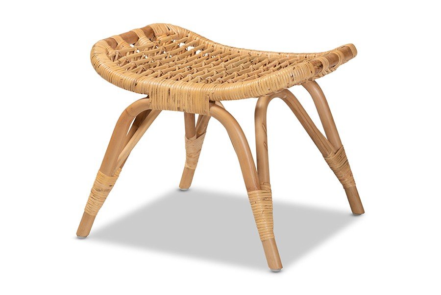 Baxton Studio Bernardo Modern Bohemian Natural Brown Rattan Ottoman