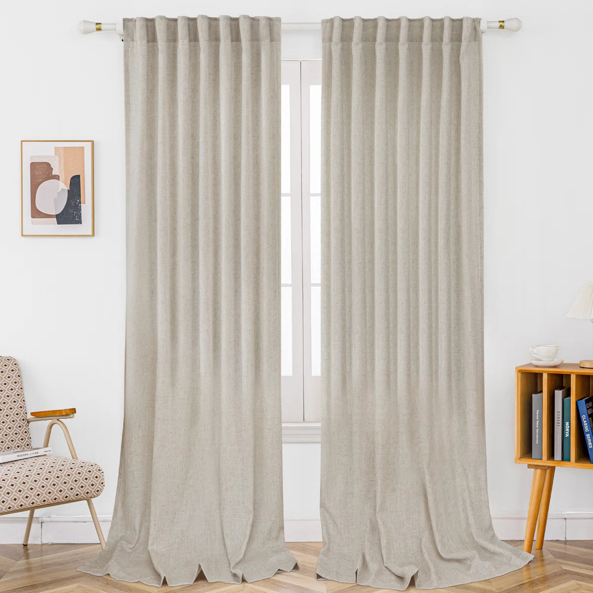 New Toyoko Linen Blended Semi-Sheer Back Tab Curtain Pair (Set of 2) 52x106