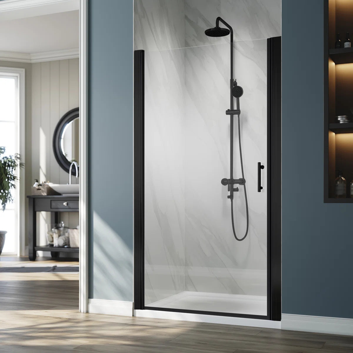 FPivot 36" W x 72" H Pivot Shower Door, Hinged Semi- Frameless Glass Shower Door FP36-CO