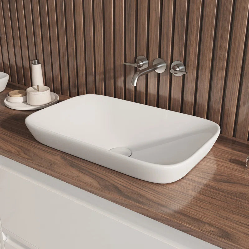 Salerno Semi-Recessed 21" x 13" Bathroom Sink, White Vitreous China Vessel Sink ERI-DB-143