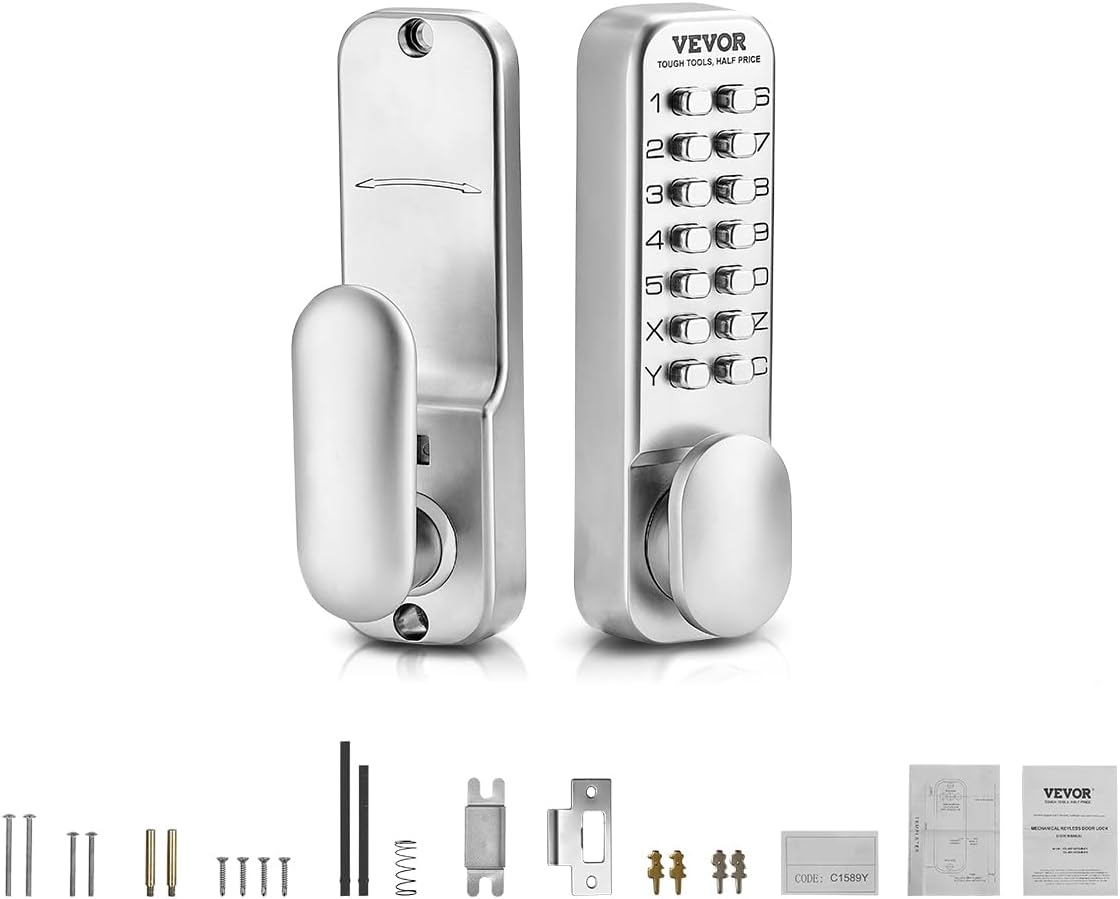 VEVOR Mechanical Keyless Entry Door Lock, 14 Key Mechanical Door Lock, Mechanical Keypad Door Knob, Single-Side Stainless Steel Waterproof