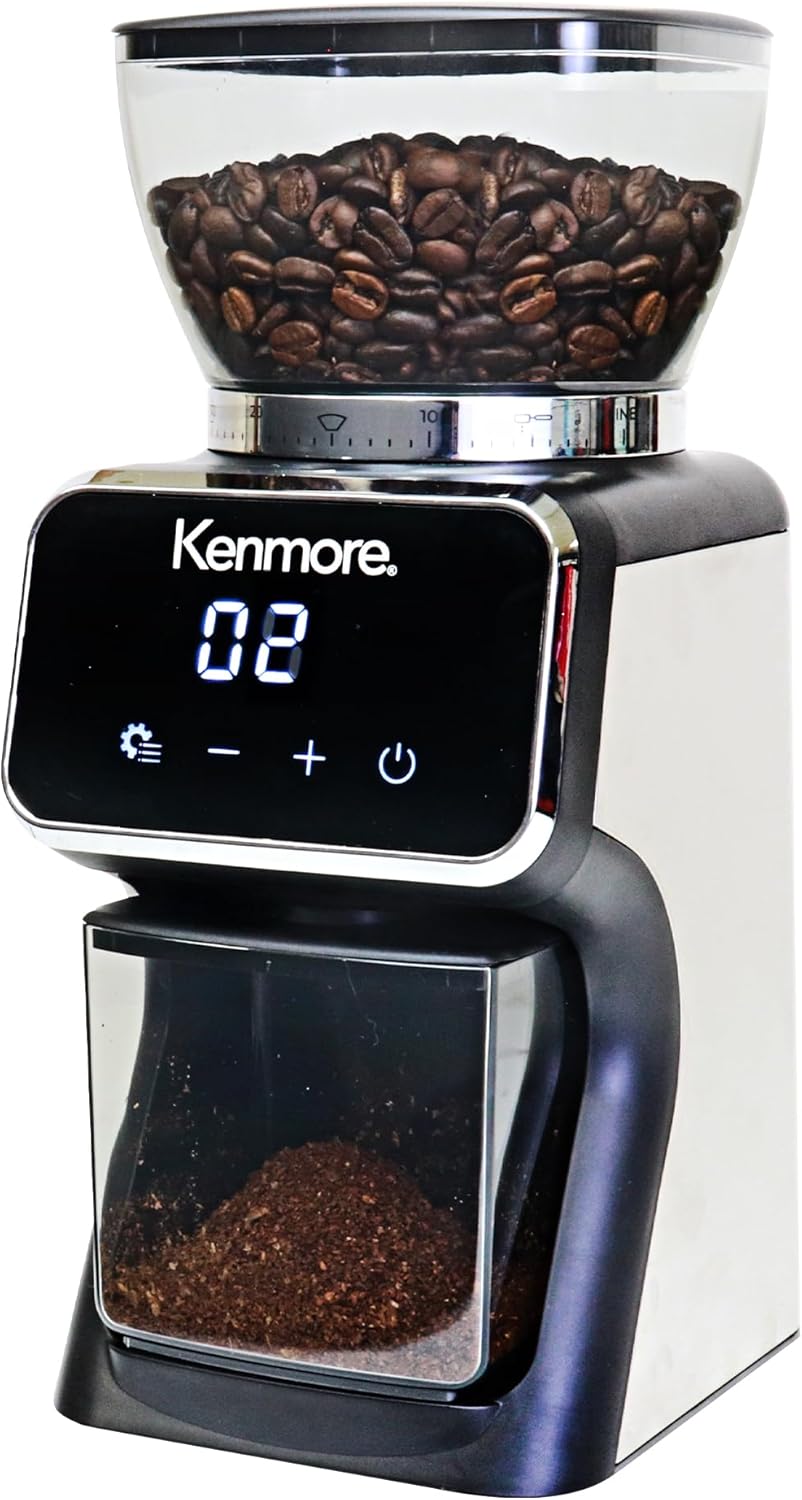Kenmore Electric Conical Burr Coffee Grinder - Adjustable Grind Size for Espresso, French Press, Drip, Bean Mill, Digital Control, Spice Grinding, Coffee Grinders