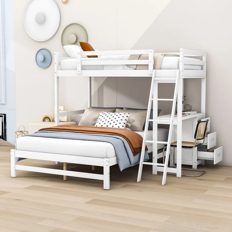 Jalayla Twin over Full 3 Drawer Standard Bunk Bed with Built-in-Desk