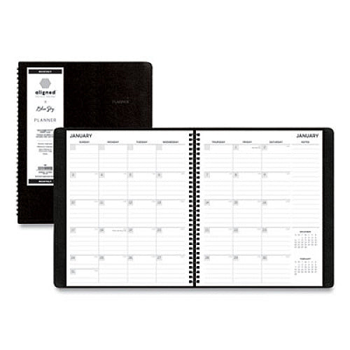 Aligned Monthly Planner With Built-In Pocket Page, 11 X 9, Black, 2022