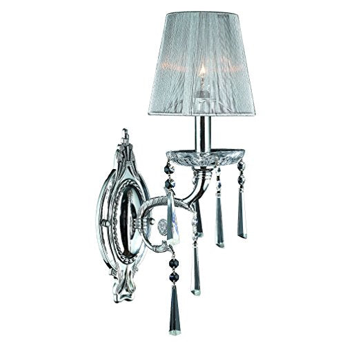 Orleans Collection 1 Light Arm Chrome Finish and Clear Crystal Wall Sconce with White String Shade 6" W x 18" H Small