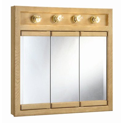 Richland Nutmeg Oak 4-Light Tri-View Wall Cabinet, 30" by 30"