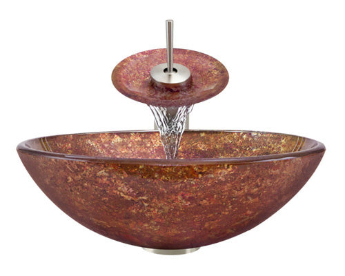 Aurora Sinks A30 Foil Undertone Glass Vessel Brushed Nickel Bathroom Ensemble with Grid Drain