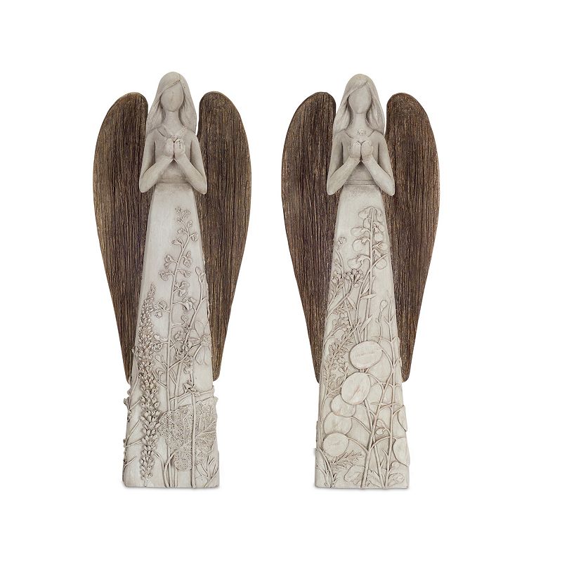 Melrose Resin Set of 2 Angel Statue with Brown and Grey Finish 74071DS