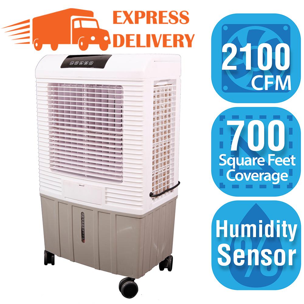 Hessaire MC26A Portable Evaporative Cooler, Humidifier, 2100 Cubic FPM, Cools 700 Sq. Ft., 2.5 GPH, White
