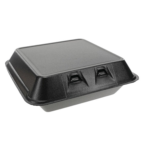 SmartLock Foam Hinged Containers, Large, 9 x 9.13 x 3.25, 1-Compartment, Black, 150/Case
