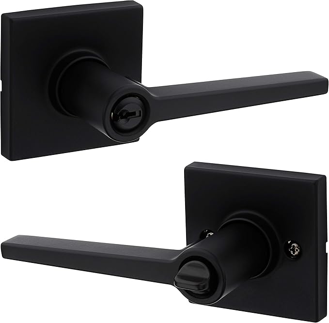 Daylon Matte Black Front Door Handle with Lock, Reversible Square Exterior/Interior