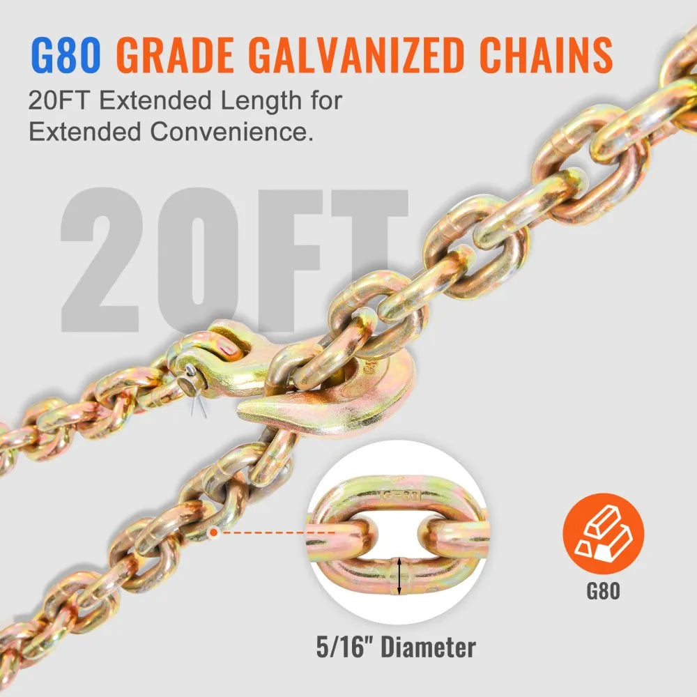 VEVOR Ratchet Chain Binder, 5/16"-3/8" Heavy Duty Load Binders with G80 Chains, 7100 lbs Secure Load Limit