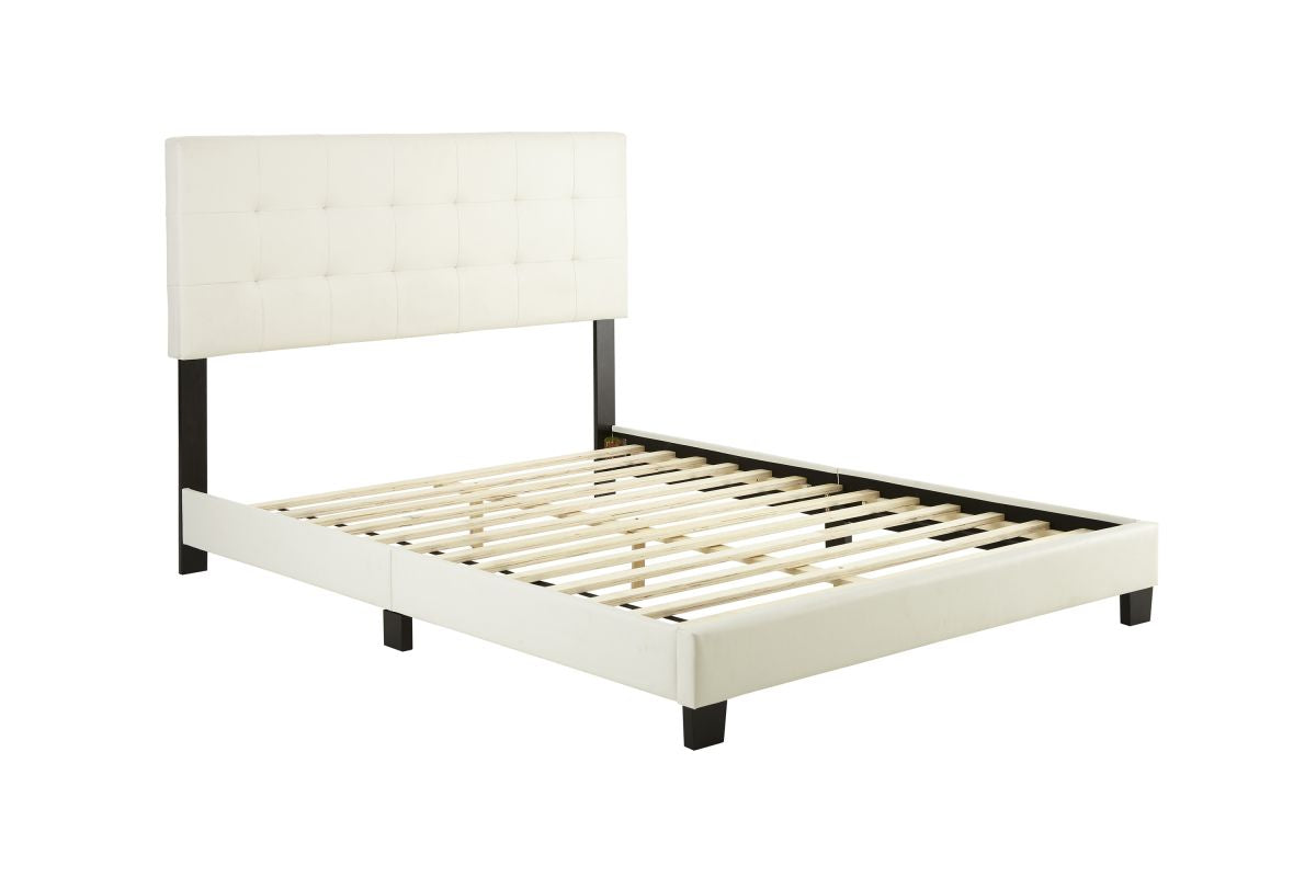 White Roma Faux Leather Upholstered Platform Bed Frame with Adjustable Headboard , Strong Slat Support System