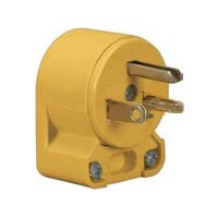Cooper 4509AN-BOX Grounded Angled Electrical Plug, 125 VAC, 20 A, 2 P, 3 W, Yellow