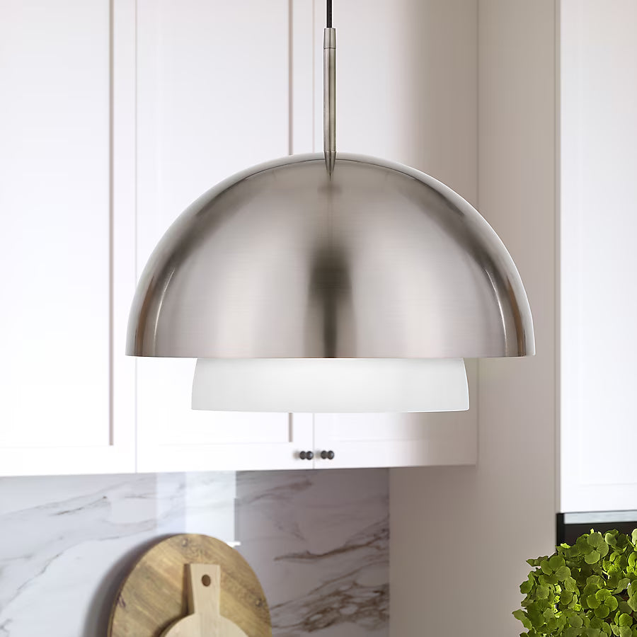 Octavia 1-Light Brushed Nickel Pendant with Frosted White Glass Shade