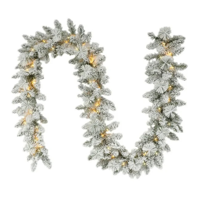 New Holiday Time 9' Pre-lit Flocked Christmas Garland, White, LED