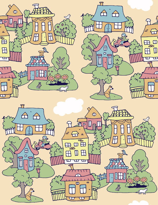 New 3 Rolls Little Town Sand Wallpaper by PhotoWall 45cm wide 966 cm long total length