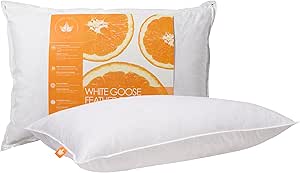 Canadian Down & Feather Co. - 1 Pack Medium Support White Goose Feather Pillow Standard Size - 255 TC Shell 100% Cotton - Filled in Canada