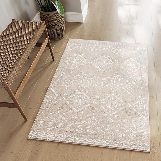 SONGMICS Area Rug, 3x5 ft Boho Style, Cappuccino Beige