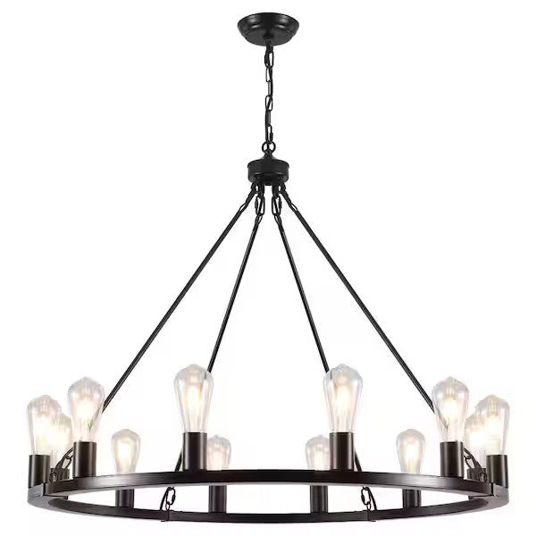 Teyvon 12 Light Dimmable Wagon Wheel Chandelier
