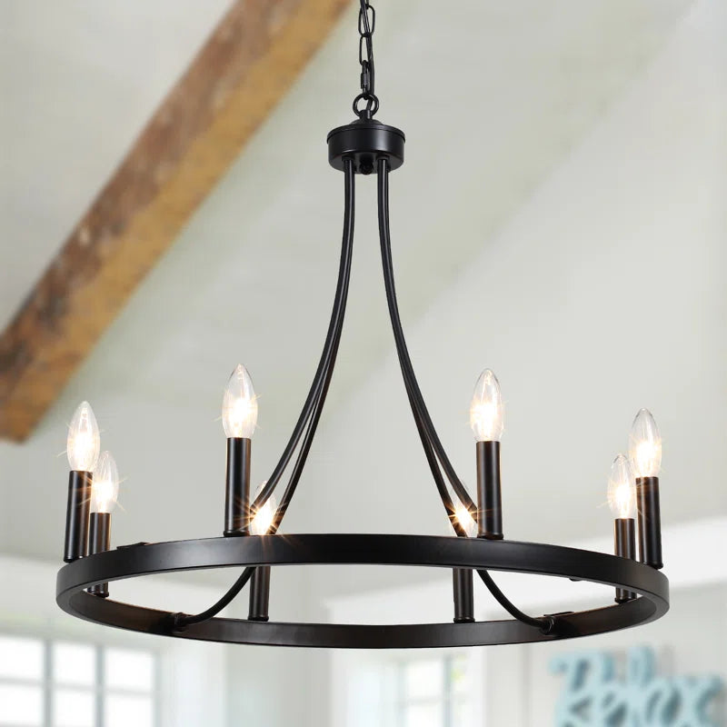 Gracie Oaks 23.62" Farmhouse Chandelier 8 Lights Wagon Wheel Rustic