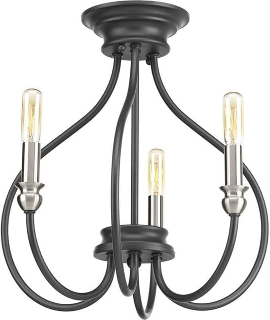 Progress Lighting P350042-143 Whisp Three-Light Semi-Flush Convertible, Graphite