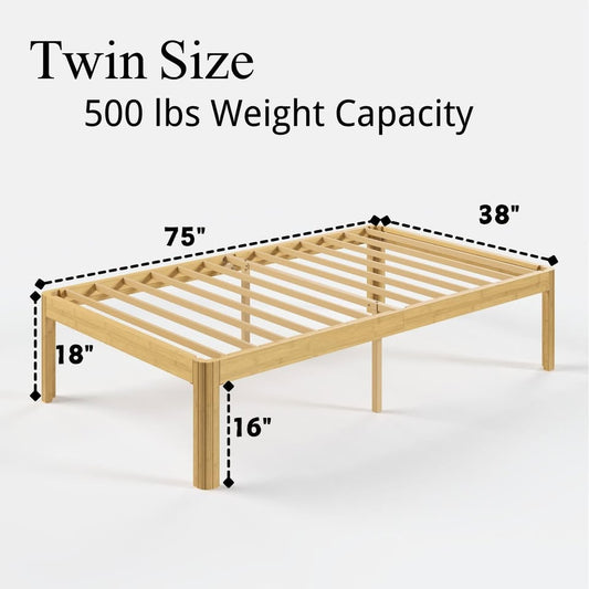 18 Inch King Bamboo Platform Bed Frame, Modern Minimalist Design, Heavy Duty Support, Easy Assembly, No Box Spring Needed