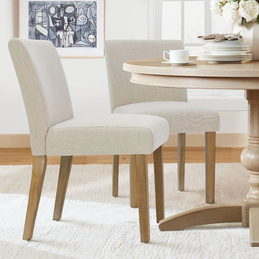 18.5" Seat Height Linen Upholstered Solid Wood Dining Chairs (Set of 2)
