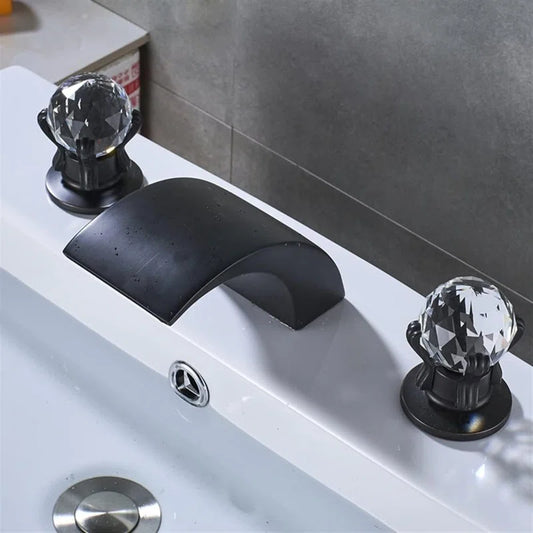 Widespread 2-handle Bathroom Faucet Crystal Knobs Black