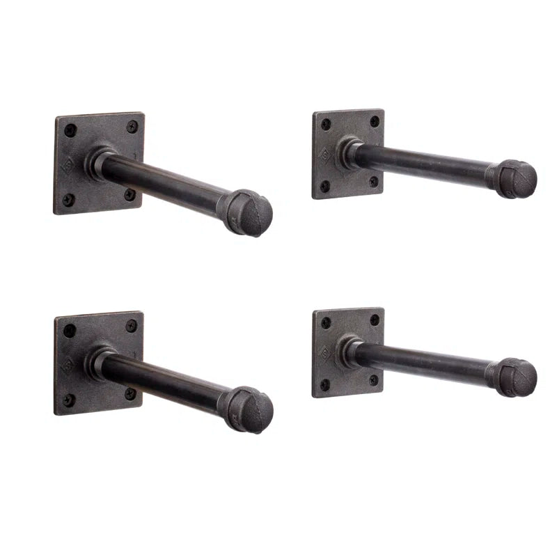 Heavy Duty Industrial Pipe 1/2 In. X 8 In. Square Shelf Bracket Kit - 4 Pack