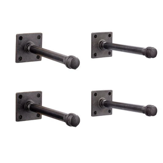 Heavy Duty Industrial Pipe 1/2 In. X 8 In. Square Shelf Bracket Kit - 4 Pack