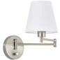Modern 1-Light Nickel Plug-In/Hardwired Swing Arm Wall Lamp with Fabric Shade