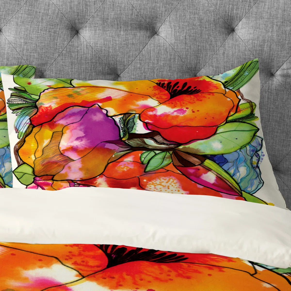 Set of 2 CayenaBlanca King Size Microfiber Floral Pillow Covers