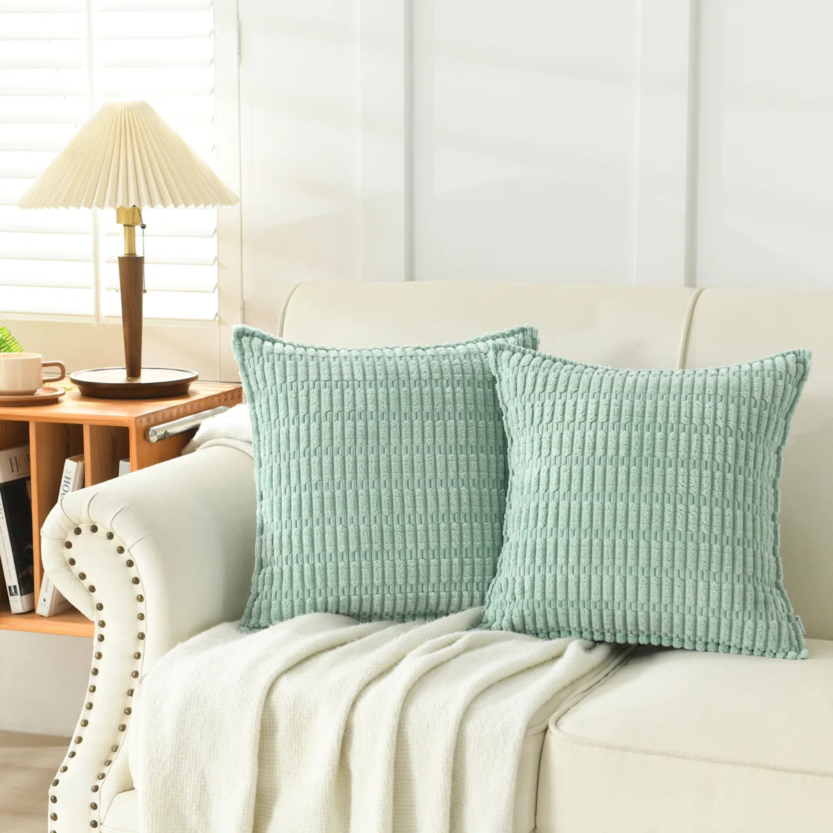 Set of 2 Boucie Ottoman Decorative Pillow Covers Farmhouse Boho Corduroy
