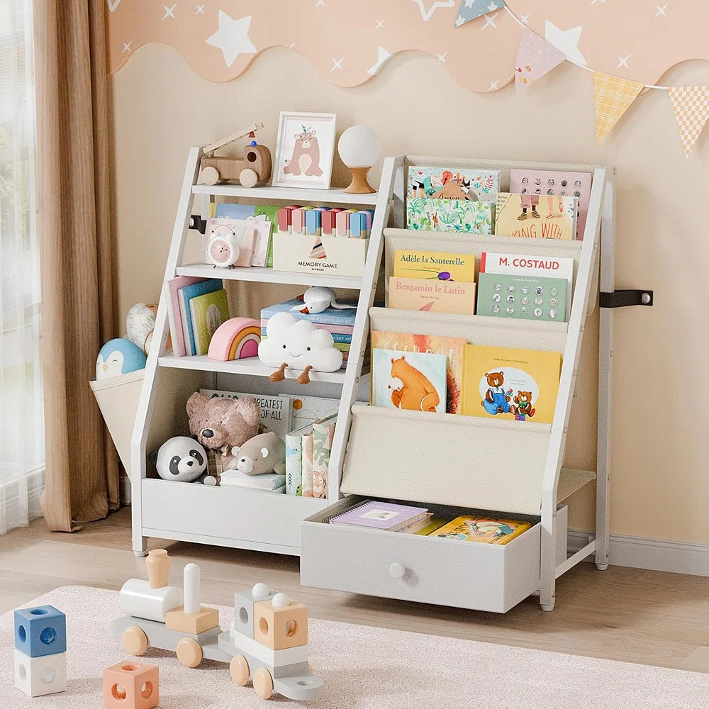 Kids Bookshelf And Toy Storage, White Wooden Bookcase