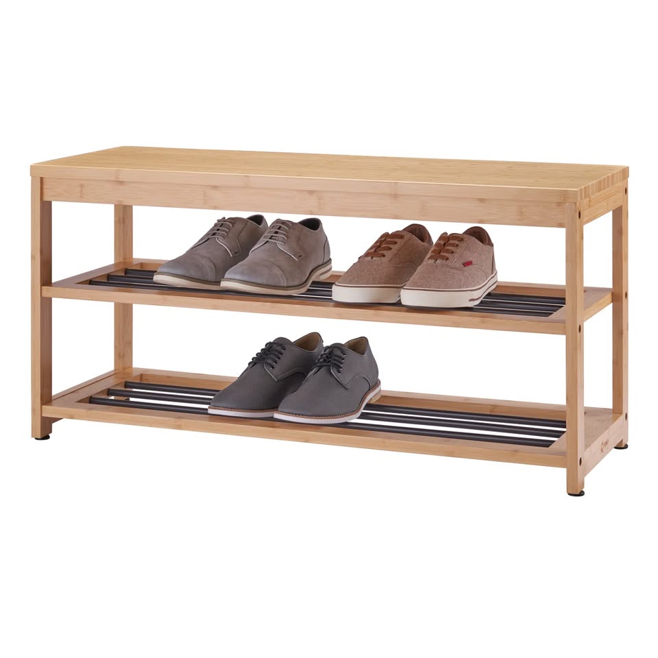 Ecostorage 3-Tier Bamboo & Metal Shoe Bench