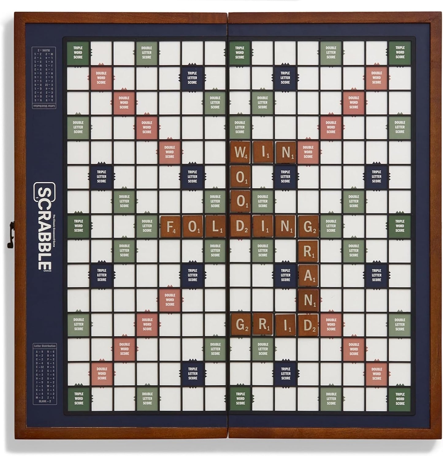 Scrabble Grand Folding Edition - Oversized Rotating Game Board with Wood Frame, Raised Grid, Wooden Tiles, and Storage