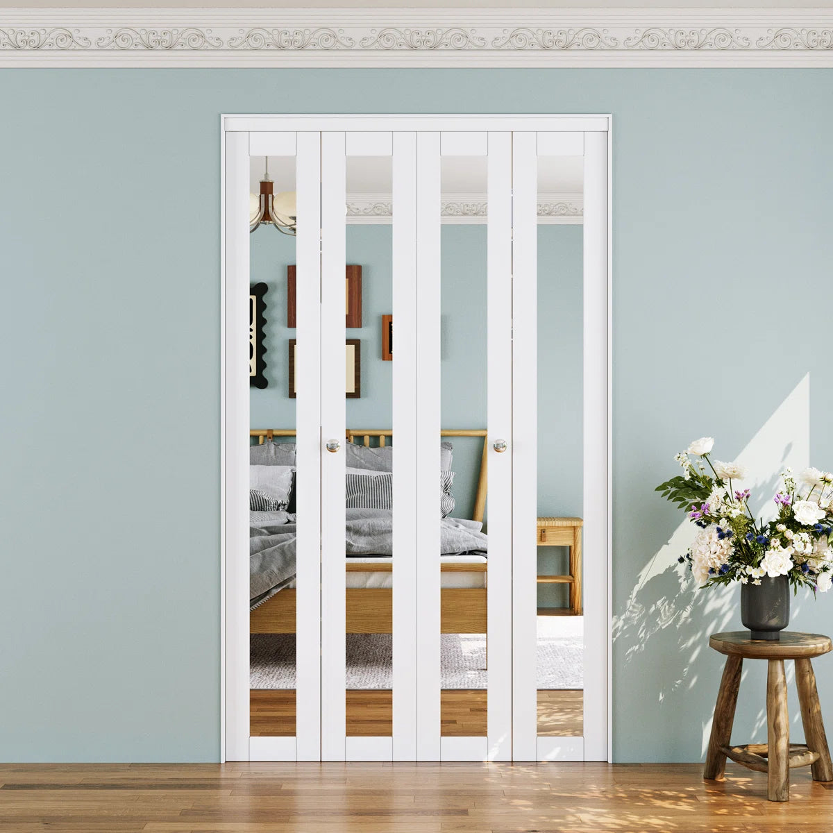 30 in. x 80.5 in. Rough Opening 1-Lite Frosting Glass MDF White Finished Closet Bi-Fold Door with Hardware