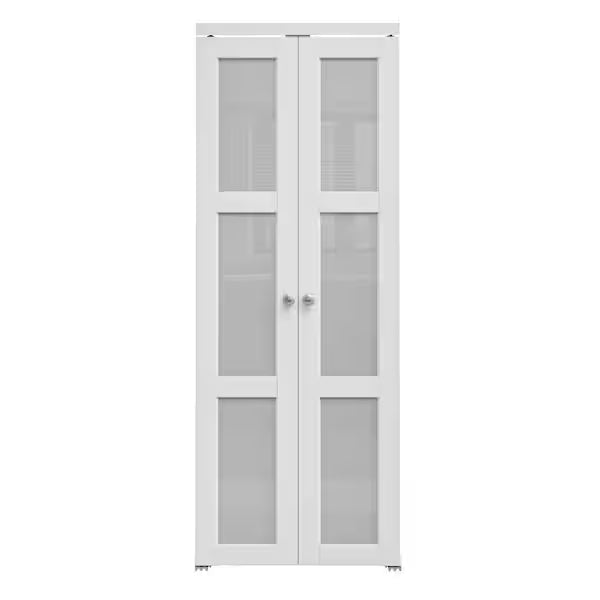 30 in. x 80 in. 3-Lite Frosted Glass Solid Core MDF White Closet Bi-fold Door