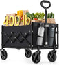 Collapsible Wagon, Foldable Wagon Cart, Folding Camp Cart with Wheels, for Outdoor, Yard, 180 kg Dynamic Weight Capacity, 90 L, Ink Black