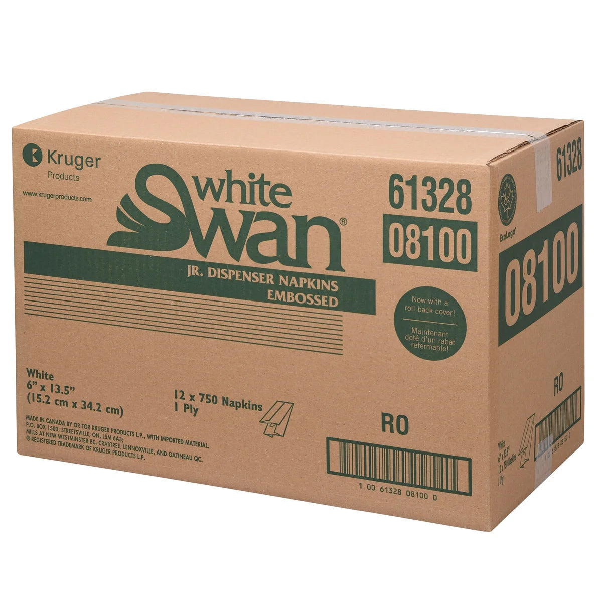 White Swan 1 Ply Junior Dispenser Napkins - Tall Fold, White 12 pack of 750