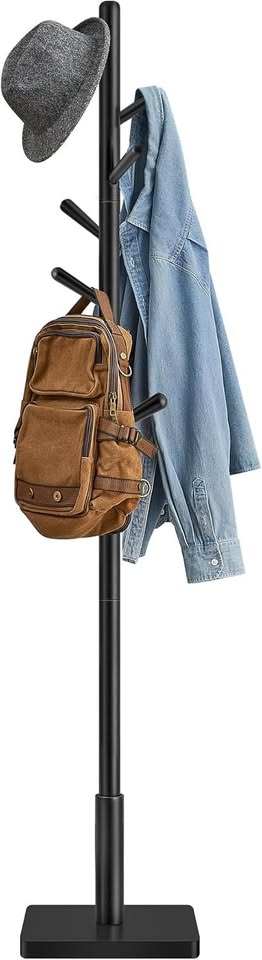 Solid Wood Coat Rack, Free Standing Hall Coat Tree with 8 Hooks, 3 Height Options, for Coats, Hats, Bags, Purses