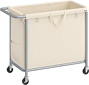Laundry Basket with Wheels, Rolling Laundry Hamper, 47.5 Gallons (180 L), Removable Liner, Steel Frame with Handle, 80 x 39 x 81 cm, Cream White