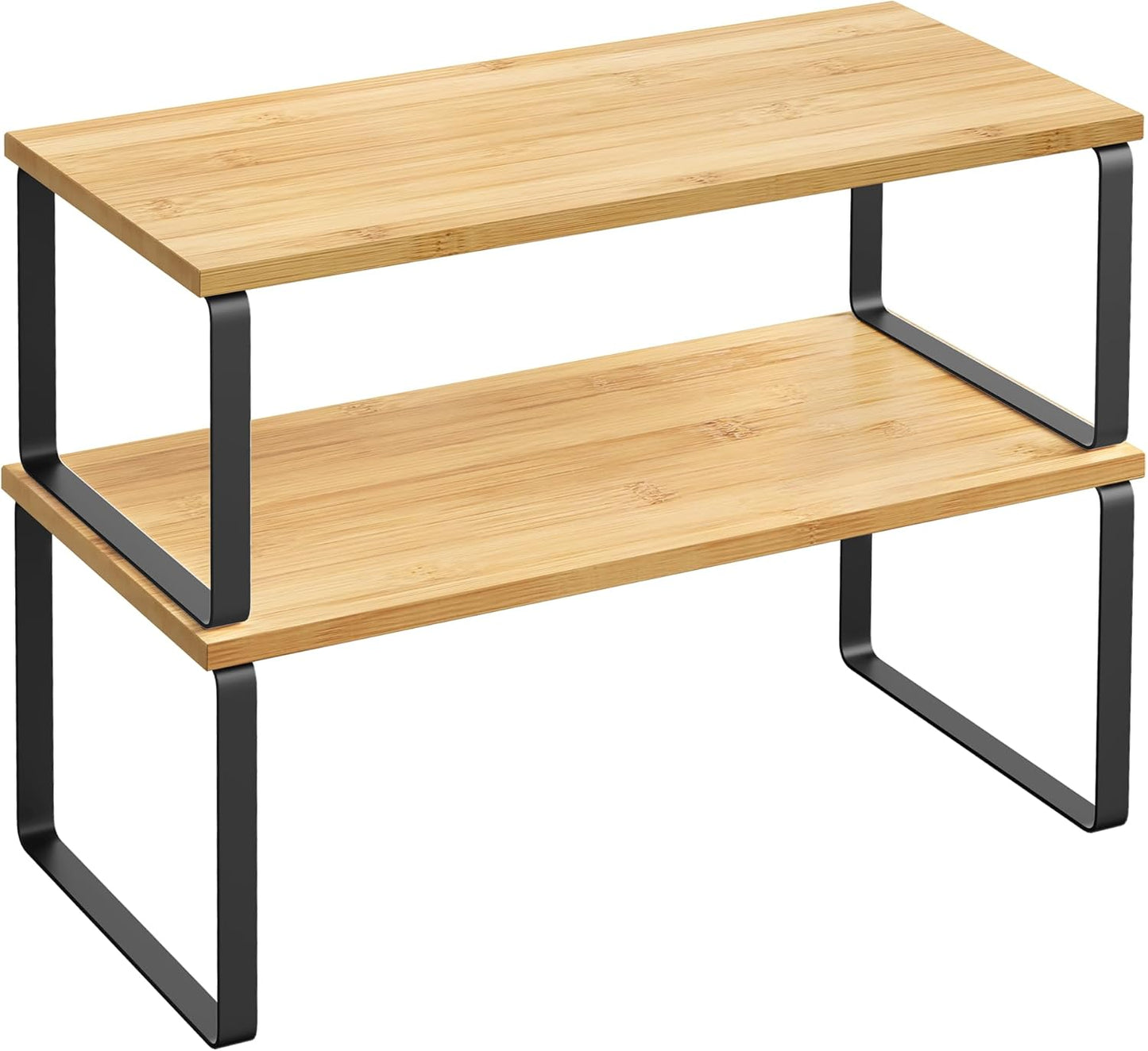 Cabinet Organizer Shelf, Set of 2 Kitchen Counter Shelves, Kitchen Storage, Spice Rack, Stackable, Expandable, Metal and Engineered Wood