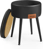 EKHO Collection - Storage Ottoman, Vanity Chair Stool, Synthetic Leather with Stitching, Mid-Century Modern, Round Storage Seat with Steel Legs, Loads 330 lb, Ink Black