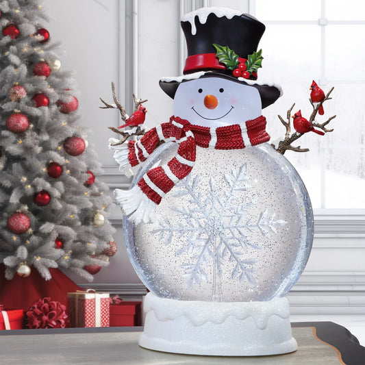 18" Holiday Snowman with Glitter and LED Lights