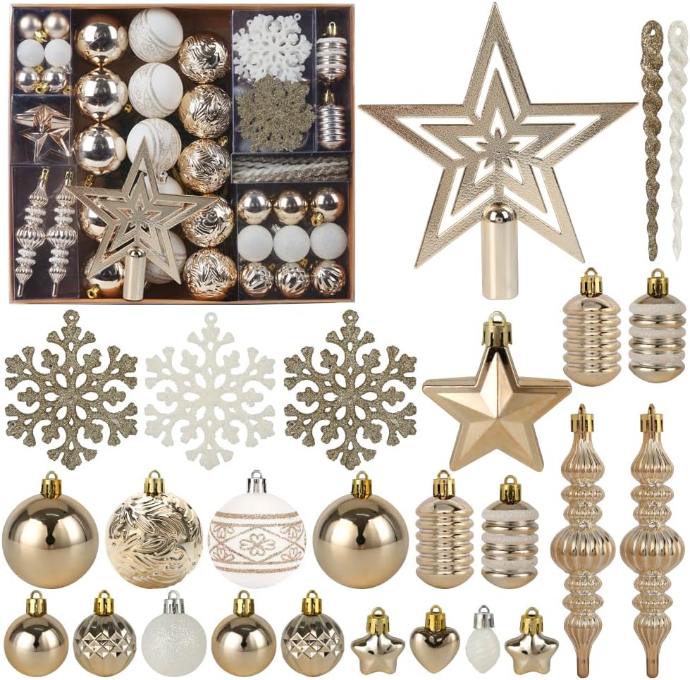 78 Pack Christmas Ornaments Decorations Champagne Christmas Ball Shatterproof Baubles