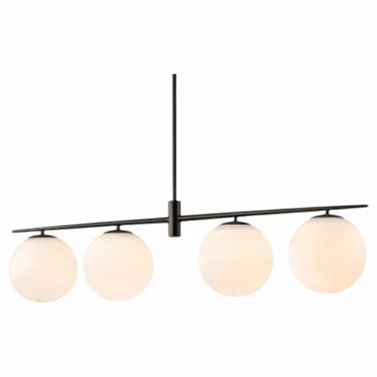 Lucie 45.28 in. 4-Light Modern Black Linear Kitchen Island Pendant with Opal Glass Shade